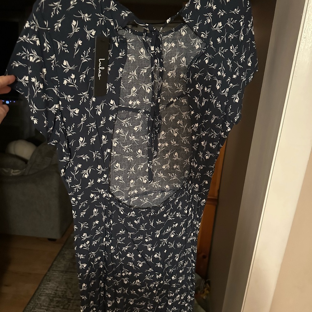 Lulu's Blue and White Flutter Sleeve Maxi Dress - Picture 5 of 7